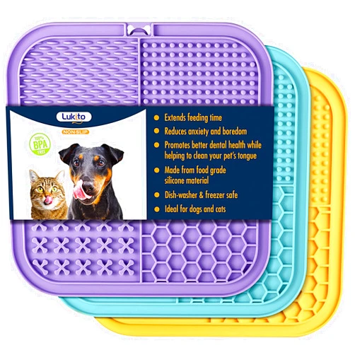 LUKITO 3PCS Licking Mat for Dogs & Cats with Suction Cups, Dog Peanut Butter Lick Pads for Anxiety Relief & Boredom Reducer, Slow Feeder Dog Bowls, Perfect for Bathing, Grooming and Training