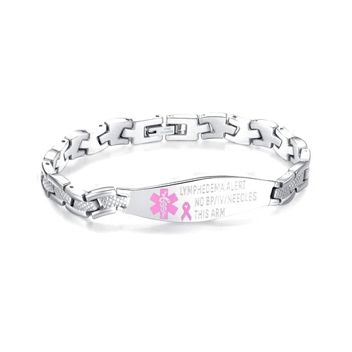 LinnaLove Lymphedema Alert Bracelets no bp/iv/needles this arm Stainless Steel Medical id Bracelets for Women