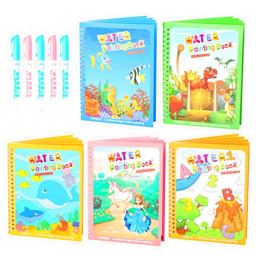 CMTOOP 5 Pack Reusable Water Coloring Book for Toddlers, Water Doodle Book Toys, Paint with Water Books,Mess-Free Coloring Book, Portable Educational Doodle Drawing Toy, Educational Learning Kits Gifts