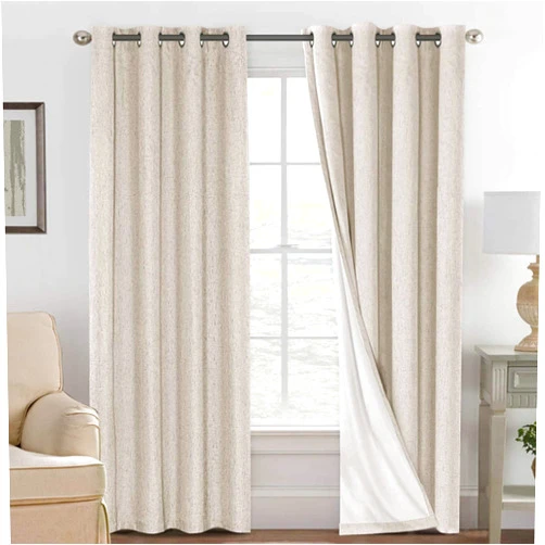 H.VERSAILTEX Linen 100% Blackout Curtains for Bedroom Full Light Blocking Curtains, Textured Window Curtain for Living Room 84 inch Grommet, Energy Efficient Curtains White Liner(2 Panels, Natural)