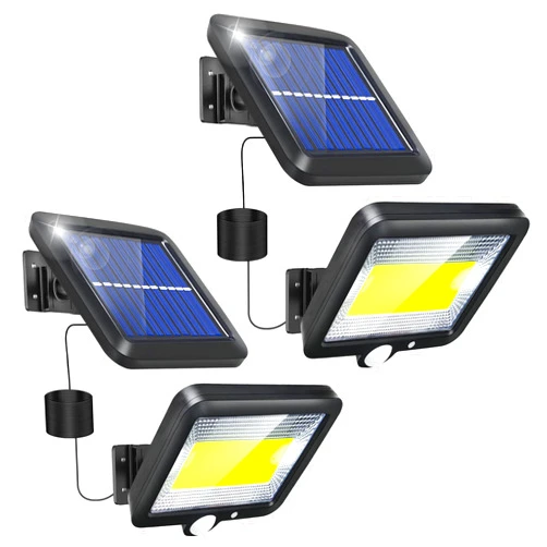 LKESBO Solar Lights Outdoor Motion Sensor 2 Pack LED Solar Flood Lights Outdoor Security Solar Powered Lights Outside Waterproof with 3 Lighting Mode 16.4Ft Cable for Garden Patio Path Yard Garage Indoor