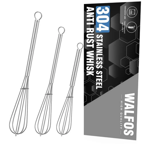 Walfos Mini Whisk,304 Anti-Rust Small Whisk,Sturdy Stainless Steel Wire Tiny Whisk 6+7+8in,Ideal for mixing individual eggs, jams, spices and other small portion ingredients.(3pcs）