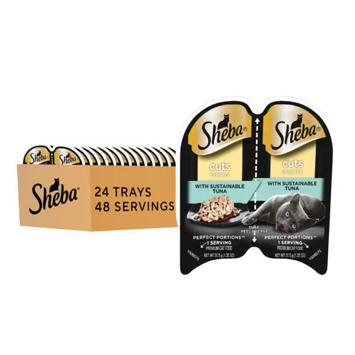 Sheba Perfect Portions Wet Cat Food Cuts in Gravy With Sustainable Tuna, 2.6 oz., Twin-Pack Trays (24 Count, 48 Servings)