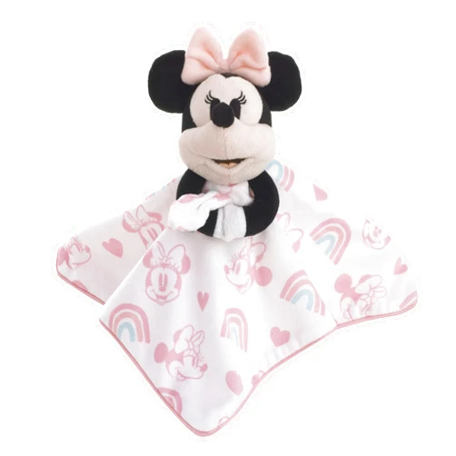 Disney Minnie Mouse White, Pink, and Aqua Rainbow and Heart Lovey Security Blanket