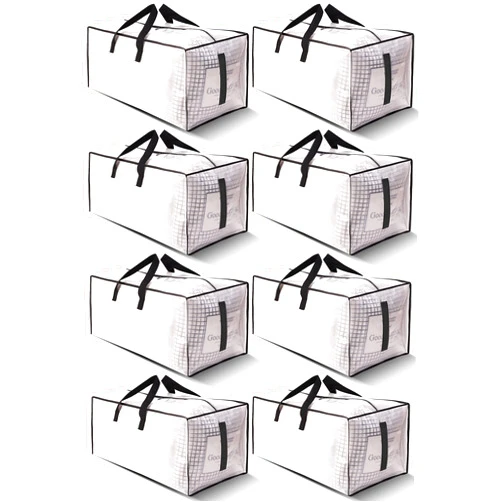 HOMESURE 8 Pack Large Strong Moving Bags with Zippers & Carrying Handles - Water-Resistant - Heavy Duty Storage Tote for Space Saving, Fold Flat, Alternative to Moving Box (Semi-Transparent)