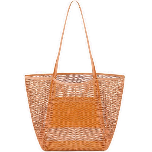 Pleneal Straw Beach Bags for Women - Women Beach Handmade Woven Tote Bag, Summer Mesh Hollow Shoulder Bag for Holiday