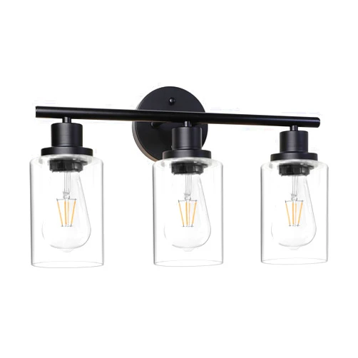Unicozin Modern Bathroom Light Fixtures, 3 Light Vanity Lights, Black Wall Lamp with Clear Glass for Bathroom, Mirror, Living Room, Bedroom, Hallway, E26 Base