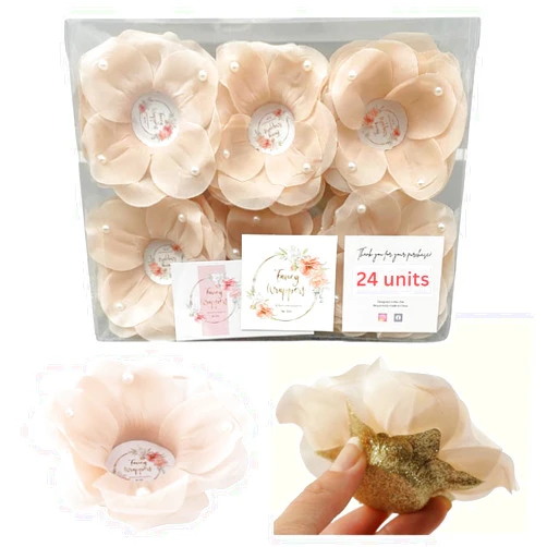 Fancy Wrappers Pack of 24 - Luxurious Fabric Flower Truffle Wrappers with Pearls| Wedding Favors | Mini Dessert Cups| Brigadeiro Forminhas Para Brigadeiro | brigadeiros liners | Truffle Packaging