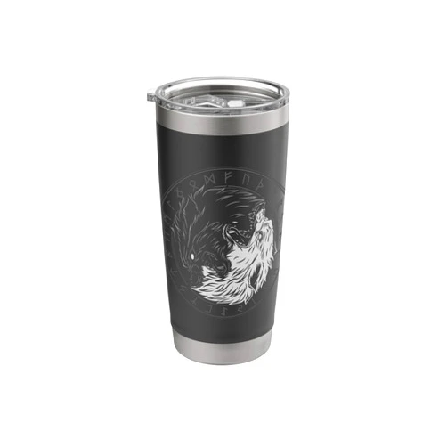 From Battle To Valhalla - The Viking Way Sons Of Fenrir - Sköll and Hati - Ying Yang Wolf Stainless Steel Insulated Tumbler