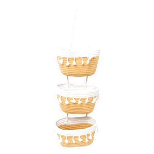 JJSQYLAN Over the Door Hanging Basket 3 Tier Small Woven Cotton Wall Hanging Organizer Bag Decorative Hanging Nursery Baskets Boho (Jute & White)