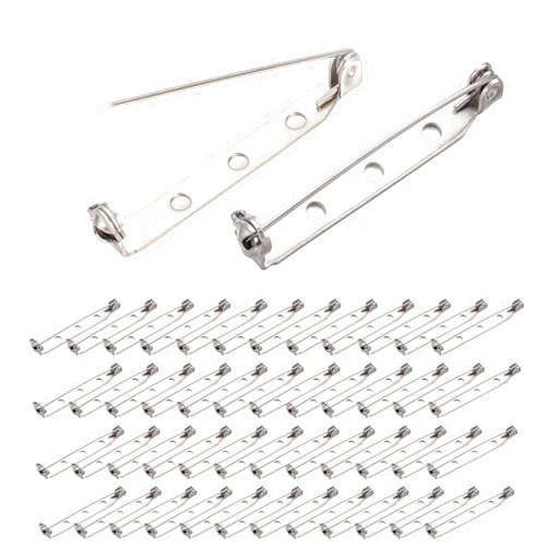 BEADNOVA Brooch Pin Back 60pcs Bar Pin Back 1.5 Inch Clasp Pin Back Brooch Pin Backs for Crafts Badge Name Tag DIY Jewelry Making & Craft (60 Pcs, Silver Color)