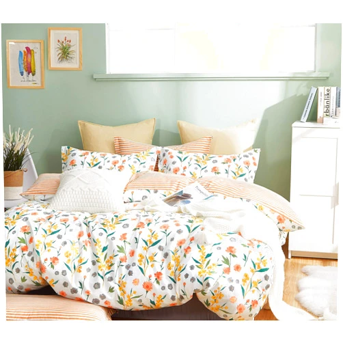 Say Yes Bedding Estella Orange Flroal 100% Cotton Reversible Comforter Set Twin/Twin XL