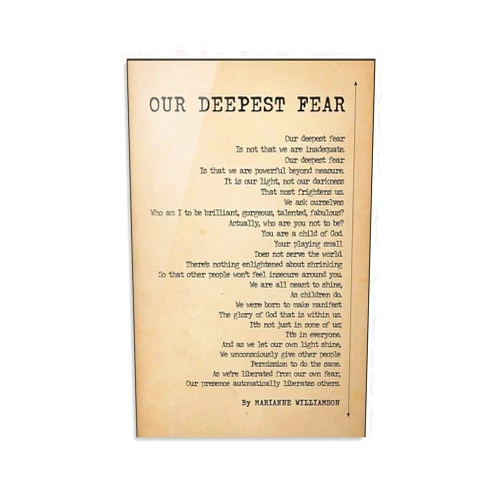 AMZPOSTERLN Vintage Our Deepest Fear Poem Poster Motivational Quote Marianne Williamson Canvas Art Aesthetic And Wall Art Picture Decor Poster 12x18inch(30x45cm)