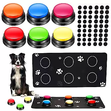 Weewooday 6 Pcs Dog Buttons for Communication, Voice Recording Button with Mats and Stickers, Dog Talking Button Set, Recordable Dog Training Speaking Buttons for Dogs to Press to Communicate Voice, 6 Colors