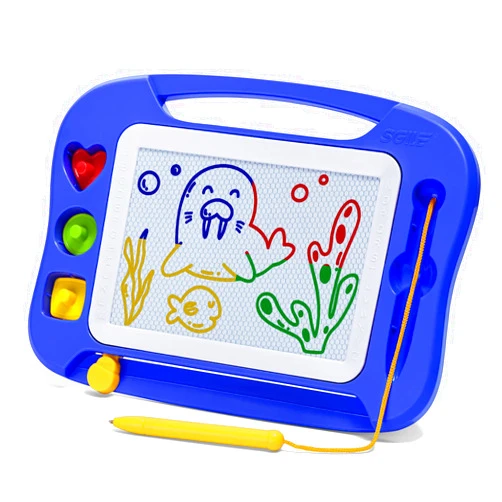 SGILE Magnetic Drawing Board for Kids, Colorful Erasable Doodle Board with Magnet Pen, Painting Sketch Pad with Three Stamps, Travel Toy, Birthday Gift, Educational Learning Toy for Toddlers, Blue