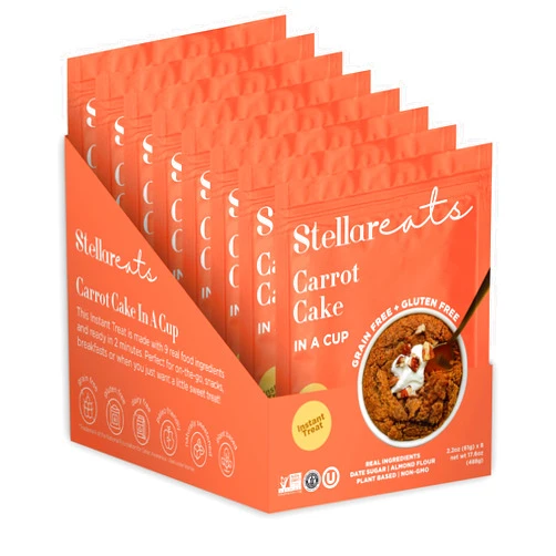 Stellar Eats Instant Treat: Carrot Cake In A Cup (8-pack), 8 x 2.2oz, Grain Free, Gluten Free, Plant Based, Paleo Friendly, Certified Kosher