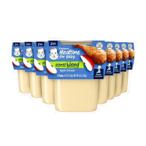 Gerber Baby Food 2nd Foods, Dinner, Apple Chicken Puree, 4 Ounce Tubs, 2-Pack (Pack of 8)