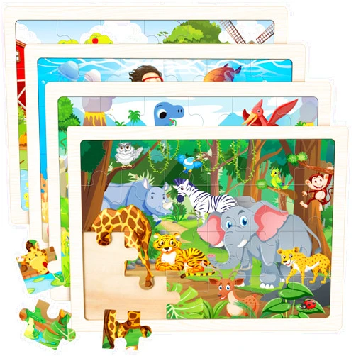 Duchong 4 Packs Puzzles for Kids Ages 4-6, Wooden Animals Jigsaw Puzzles for Toddlers Ages 2-4, Preschool Educational Puzzles Boards Toys Gifts for 3 4 5 6 Boys Girls