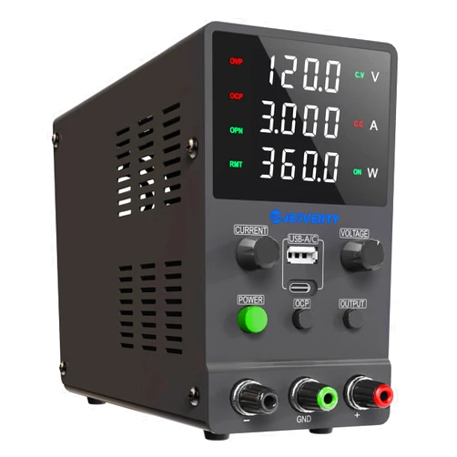 Jesverty DC Power Supply Variable, 0-120V 0-3A Adjustable Switching DC Regulated Bench Power Supply with 20W USB & Type-C Quick-Charge, Encoder Knob, Output Switch, 4-Digit LED Display - SPS-12003M
