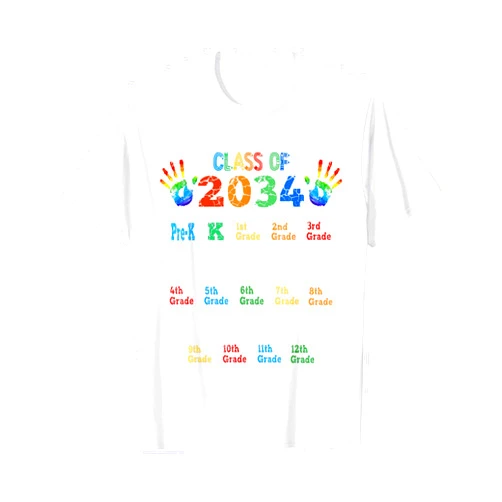 Back To School Class of - Grow With Me Handprint Class of 2034 Grow With Me Color Handprint Pre-K 12th Grade T-Shirt