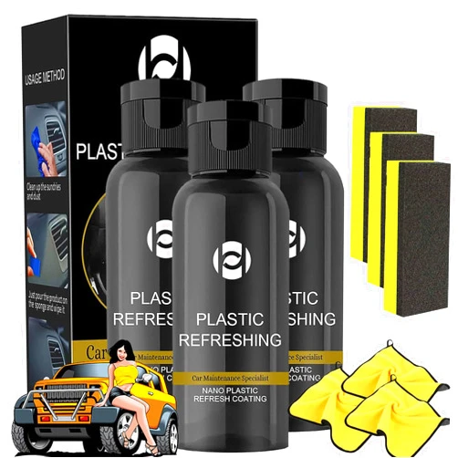 DENGWANG Ouhoe Plastic Refreshing, Premium Plastic Refreshing, Car Plastic Parts Refurbish Agent, Plastic Restorer for Cars, Ultimate Plastic Renovator Kit (30ml 3pcs)