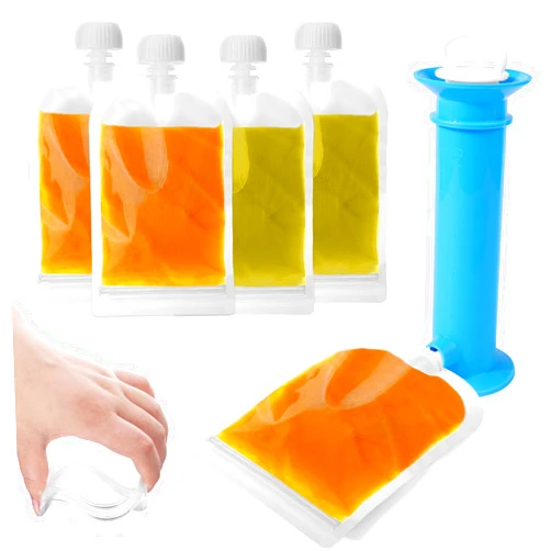 BABORUI Reusable Baby Food Pouches Filler Kit, Portable Baby Food Pouches Refillable Kit for Applesauce Yogurt Smoothie, Baby Food Maker with 4pcs Reusable Pouches for Toddlers Baby(Clear)