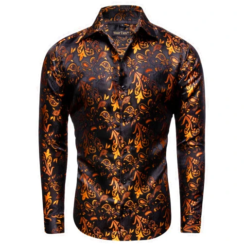 YourTies Men's Dress Shirts Silk Long Sleeve Button Down Shirt Woven Paisley Business Wedding Party Tops Mardi Gras