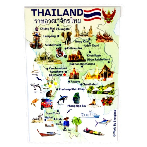 World By Shotglass Thailand Graphic Map and Attractions Souvenir Fridge Magnet 2.5
