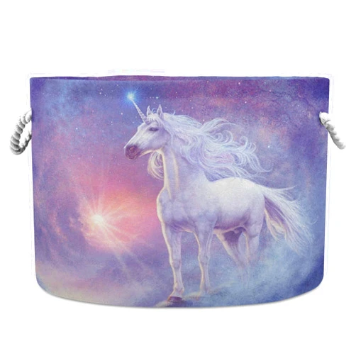 visesunny Unicorn Galaxy Collapsible Large Capacity Basket Storage Bin with Durable Cotton Handles, Home Organizer Solution for Office, Bedroom, Closet, Toys, Laundry