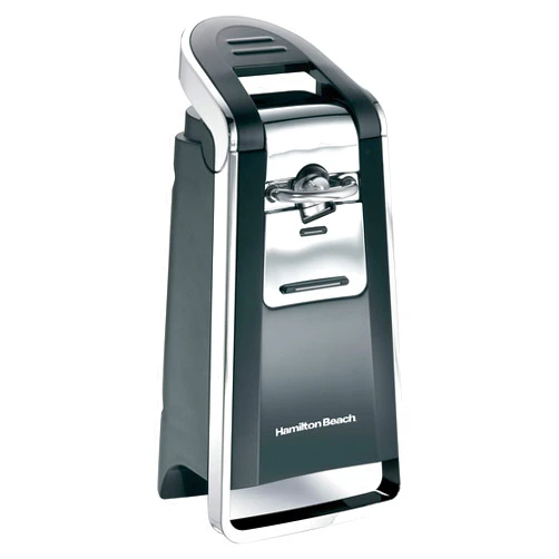 Hamilton Beach Smooth Touch Electric Automatic Can Opener with Easy Push Down Lever, Eliminates Sharp Edges, Opens All Standard-Size and Pop-Top Cans, Extra Tall, Black and Chrome (76606AG)