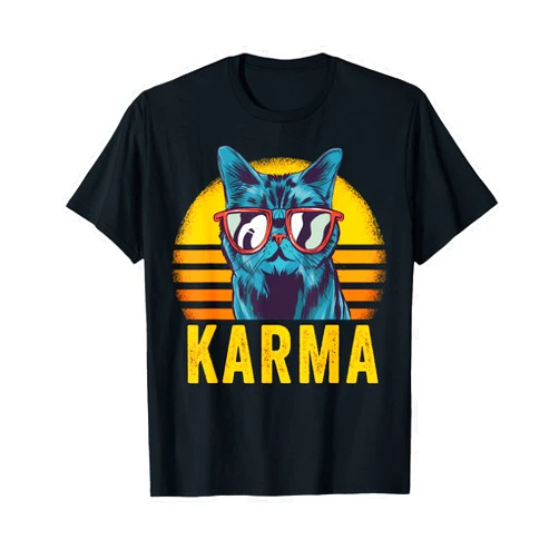 Cat Nation Karma Retro Sunset Cat Lover Funny Cat T-Shirt