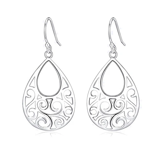 Ganga Jewells Sterling Silver Filigree Minimalist Design Of Peacock Dangle Drop Earrings For Womens By Ganga Jewells