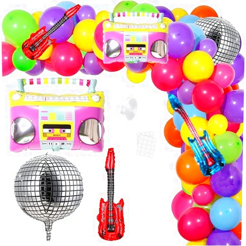 DUFFOBAN 90s Party Decorations 85PCS 1990's Hip Hop Throwback Party Bundle Hip Hop Graffiti Style Includes Inflatable Radio Boombox and Guitar,Adults 90s Rock Hippie Disco Retro Party Supplies