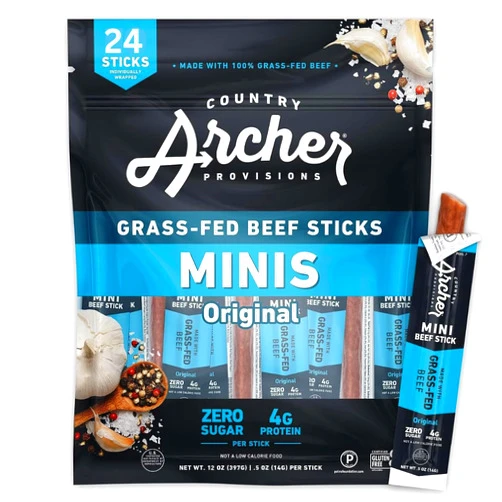 Generic Original Minis Cntry Archer Grass Fed, Original Beef Stick 0.5oz, 24 Sticks - Archr Mini Beef Sticks (Chocolatto Trademank Spoon Included)
