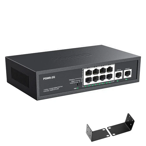 Real HD 8 Port Full Gigabit PoE+ Switch with Rack Mount Ears, with 2 Gigabit Uplink Ports Up to 30W Per PoE Port, Total Budget 120W, 48 Volt 803.af/at Compliant, Compatible with PoE IP Cameras VOIP Phones