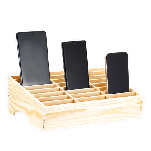 PATIKIL Cell Phone Storage Box, Wooden Desktop Storage Box 24 Grid Desktop Mobile Phone Holder Multifunctional Desk Organizer Stand for Classroom Office Boardroom
