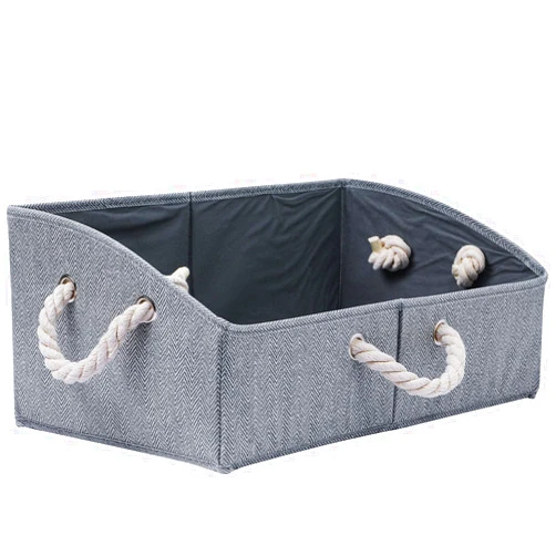 LKSTK Folded Dog Toy Box, Large Trapezoid Dog Toy Bin with 3 Weave Rope Handles, Collapsible Pet Toys Storage, Fabric Cat Toy Basket for Pet Toy, Clothing, Blankets, Leashes and Snacks