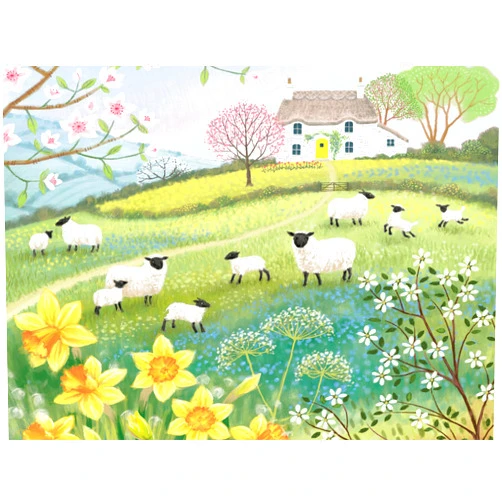 KI Puzzles 1000 Piece Puzzle for Adults IAN Saxton Spring Lambs 27x20 Folk Art Jigsaw Multicolor