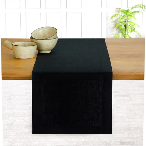 D'Moksha Homes Linen Table Runner 14 x 90 Inch - 100% Pure Linen Black Table Runner - Machine Washable Farmhouse Table Runner for Fall, Halloween, Thanksgiving