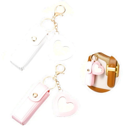 KFHENSOMR Lipstick Holder Key Chain 2 Pcs PU Leather Potable Lipsticks Keychain with Mirror Lipstick Sleeve Pouch Lip Balm Holder Organizer Travel Storage Case Mini Bag Balm for Women