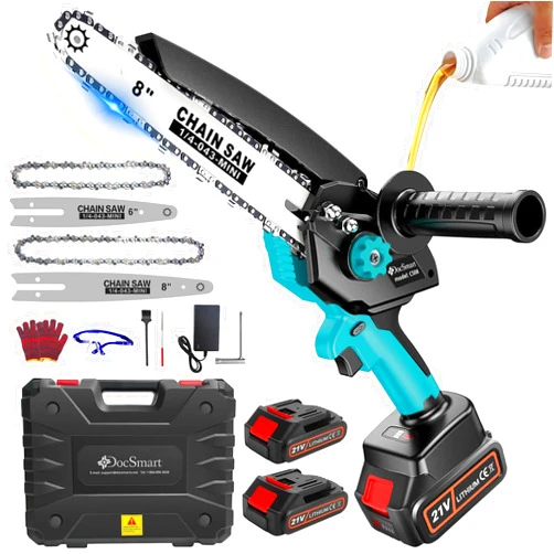 DocSmart Mini Chainsaw Cordless, 8 inch & 6 inch Electric Chain Saw with 2 Pack Rechargeable Batteries, DocSmart Battery Powered Handheld Chainsaw for Trees Branches Trimming Wood Cutting