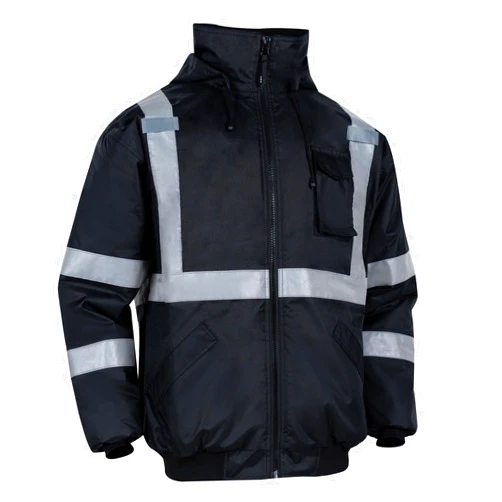 BLKNIGHTER High Visibility ANSI Class 3 Reflective Safety Jacket for Men with Adjustable Hood, Black