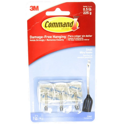 Command Small Clear Wire Hooks with Clear Strips, 3 ea (2 Pack)