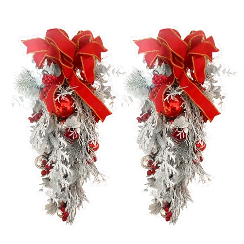 Ohxixhia Xmas Holiday Trim Glitter Wreaths The Cordless Red and White Christmas Wreaths Decoration for Front Door Outside Wall Hanging Christmas Garland Christmas Wreath Home Decor Xmas Decor Gift