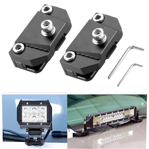 ZHILXN Ditch Light Brackets Hood Mount - 2PCS Universal LED Light Bar Mounting Brackets Hood Hinge Pillar Pod Fog Light Brackets Clamp M6 for Car Truck Off-Road Accessories No Drilling CNC Aluminum Black