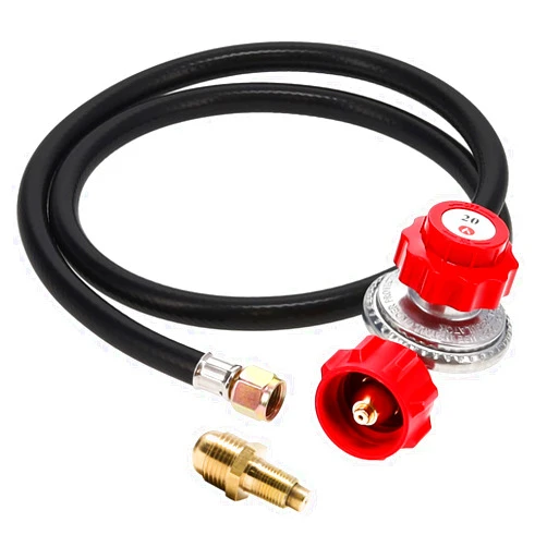 Gas One GASONE Propane Regulator - With Propane Brass Orifice 4 ft High Pressure Propane 0-20 PSI Adjustable Propane Regulator with hose QCC-1 type - Works With any U.S. Propane Tanks Red