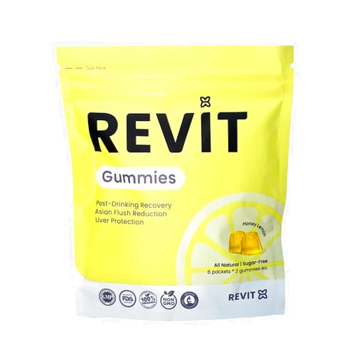 REVIT Award Winning Post-Drinking Recovery Gummy | Liver Support & Recovery | DHM + Curcumin + Ginger + Vitamins + Anti-oxidants | Sugar-Free | All-Natural | Vegetarian | Non GMO