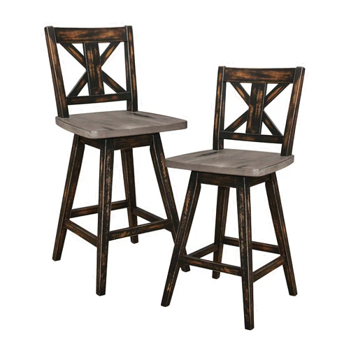 Homelegance Solid Wood Kitchen Counter Barstool with Back and Footrest, Counter Height Swivel Stool, Armless Dining Chairs for Kitchen Island, Set of 2, Black