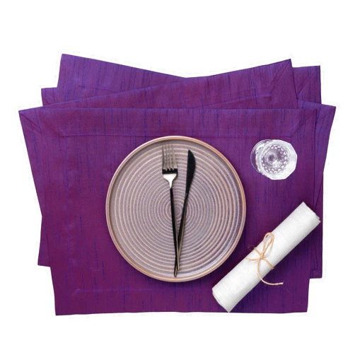 D'Moksha Homes Purple Silk Placemats Set of 4 - Vegan Silk Purple Placemats 14 x 19 Inch - Elegant, Machine Washable Cloth Placemats for Winter - 100% Cruelty Free, Recycled Fabric