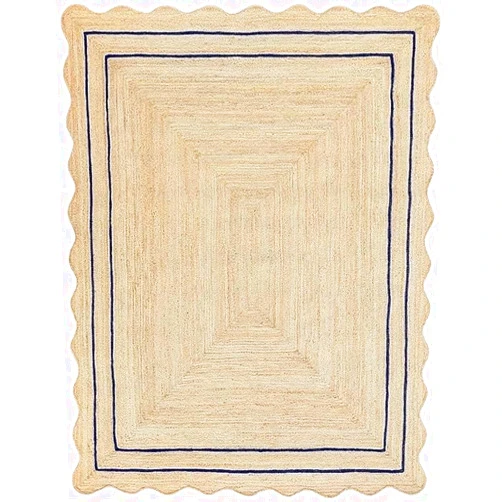 Fabcollectioncrafts Vintage Boho Scalloped Jute Rug Handmade Braided Natural Area Rug Living Room & Home Décor